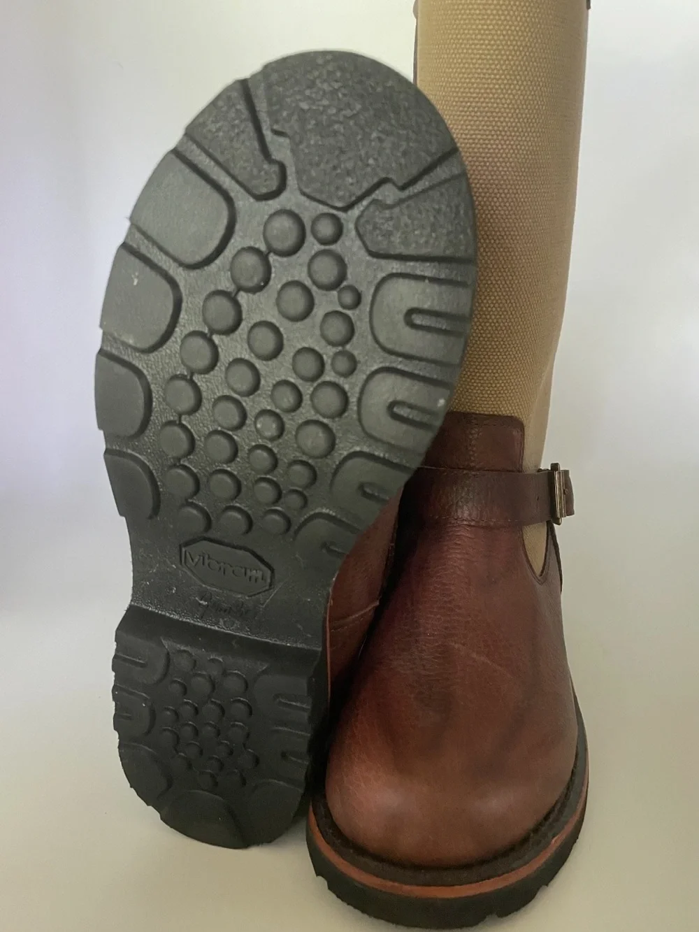 RedHead Brown Leather and Tan Canvas Tall Riding Boots